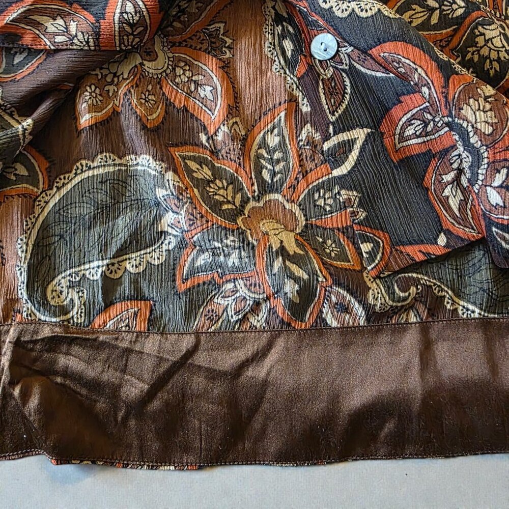 Amanda Smith Petite 100% Silk Blouse Paisley Brown Boho Earthy Coastal Grandma - Picture 8 of 14